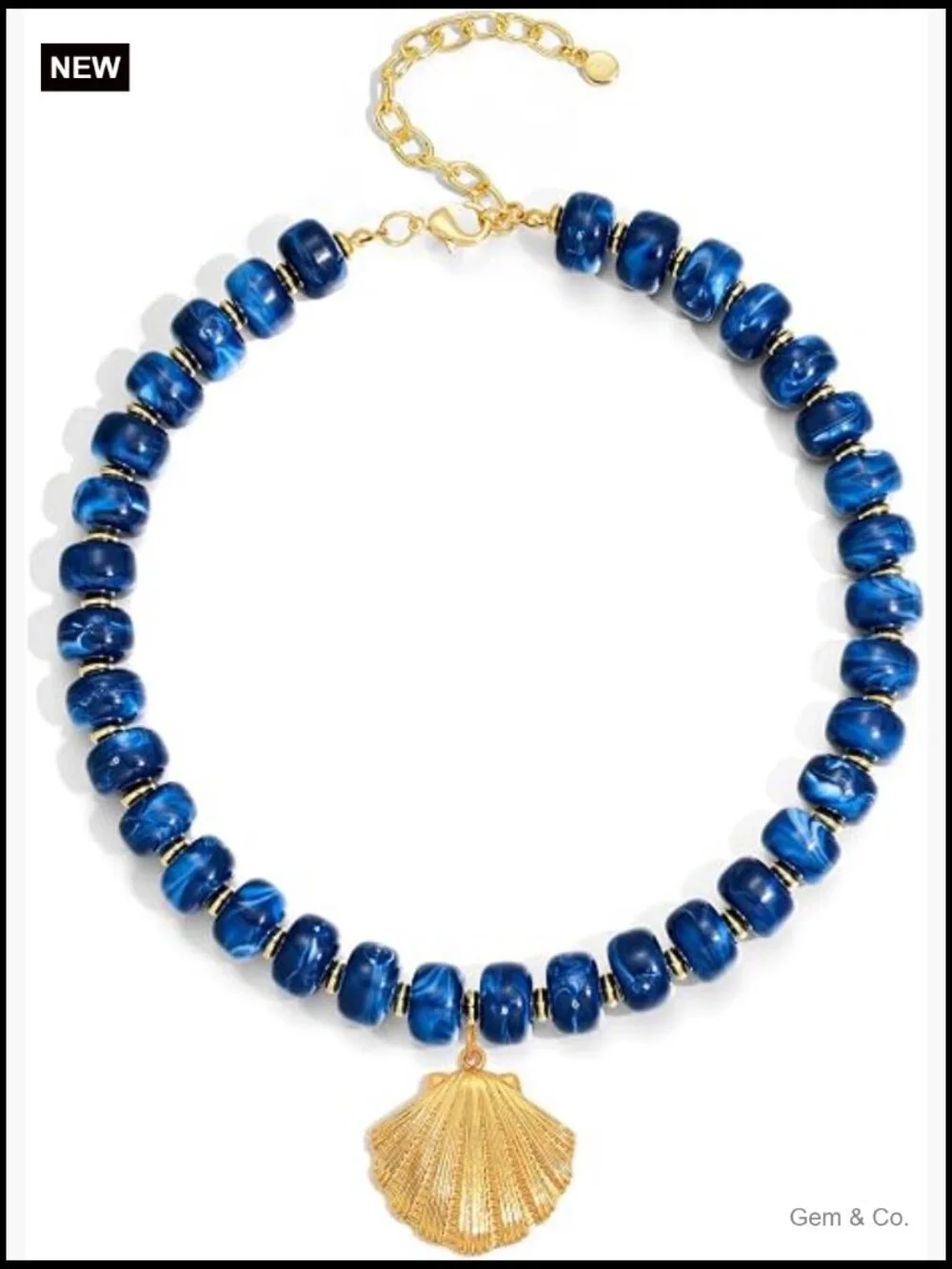 Chunky Beaded Necklace with Starfish & Shell Pendants Nautical Jewelry